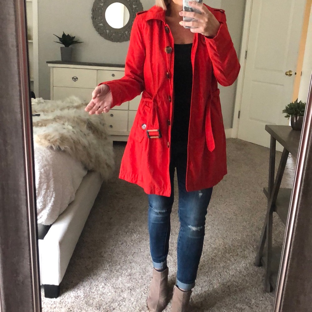 Bright red long jacket